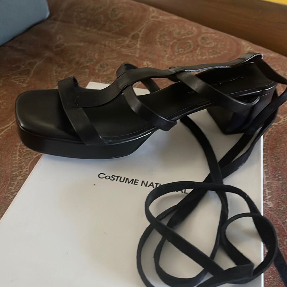Black leather lace up sandal